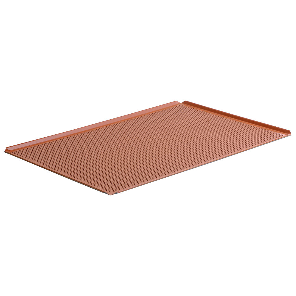 Backblech aus Aluminium, 600x400 mm - 4 Seiten 45°, Silikon, gelocht — Virtus 100308