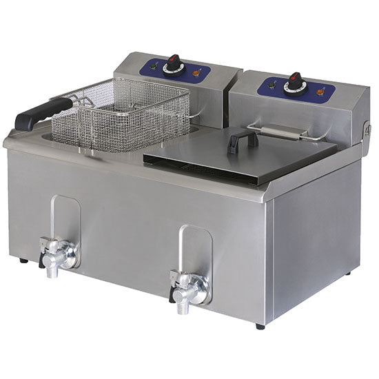 Elektro-Fritteuse mit Ablasshahn, Tischmodell, Ölfassungsvermögen 8+8 Liter — Virtus 1241G
