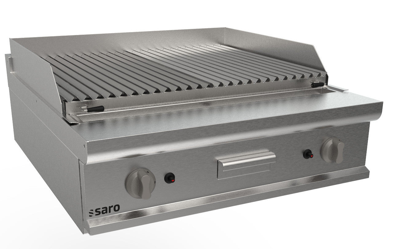 Saro Lavasteingrill 800mm Tischmodell aus Edelstahl mit Grillrost und Kontrollelementen