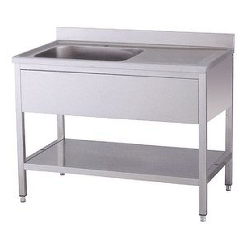 Edelstahl Spültisch mit einem Becken links, Aufkantung und Unterschrank, Gastrogeräte