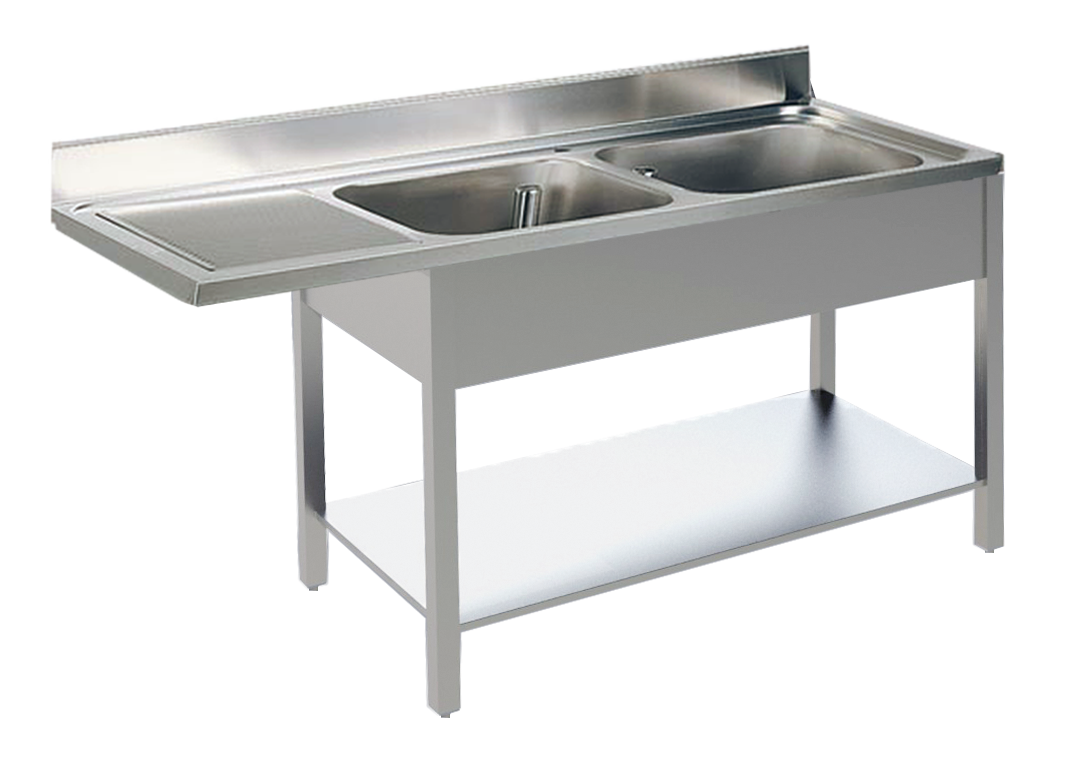 Spülcenter B 160cm - 2 Becken rechts - mit glatter Ablagefläche | KBS 92012101 - KBS Gastrotechnik