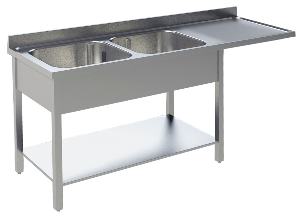 Spülcenter B 160cm - 2 Becken links - mit glatter Ablagefläche | KBS 92012102 - KBS Gastrotechnik