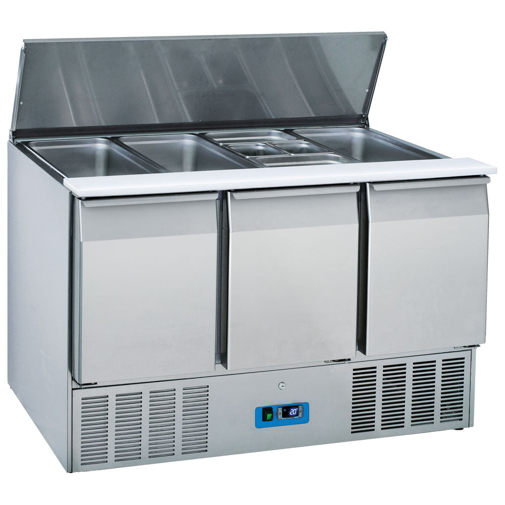 Saladette mit 3 Türen GN 1/1 und Deckel, 12x GN 1/3 h=150 mm, +2°/+10°C — Virtus 9790C
