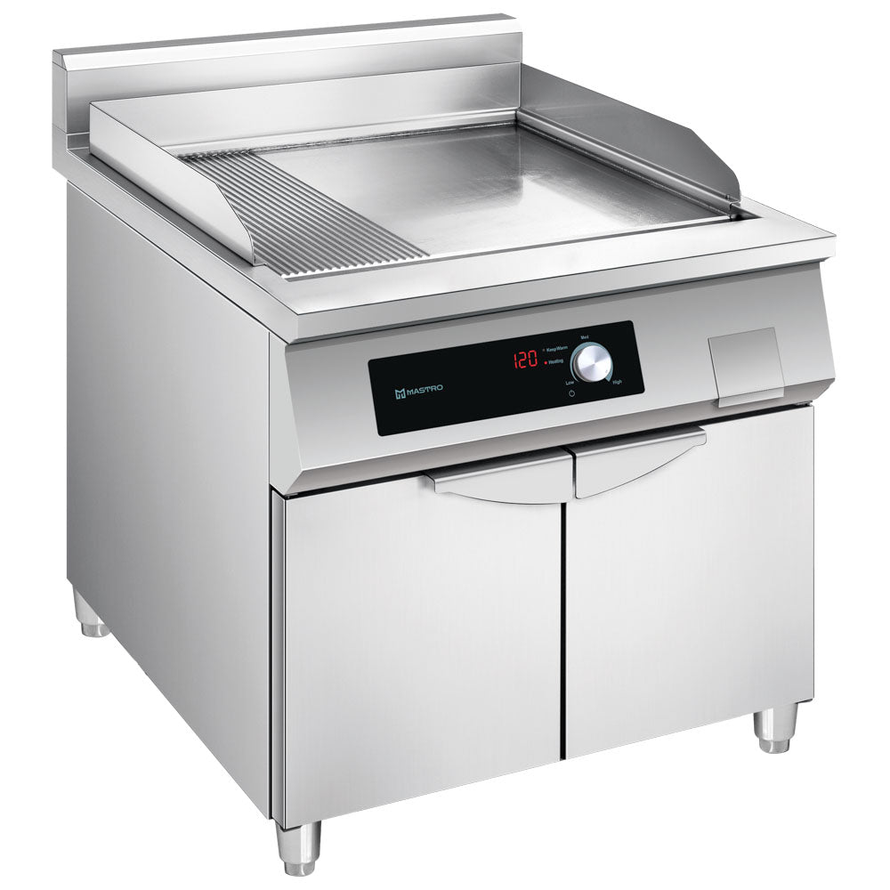 Induktions-Grillplatte 1/3 gerillt und 2/3 glatt auf Unterbau mit Tür — Virtus ACH3040