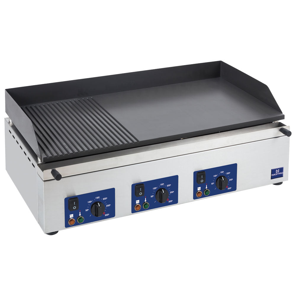 Elektro-Grillplatte mit 3 Grillzones, Tischmodell, 2/3 glatte und 1/3 gerillte Platte — Virtus AJA0039
