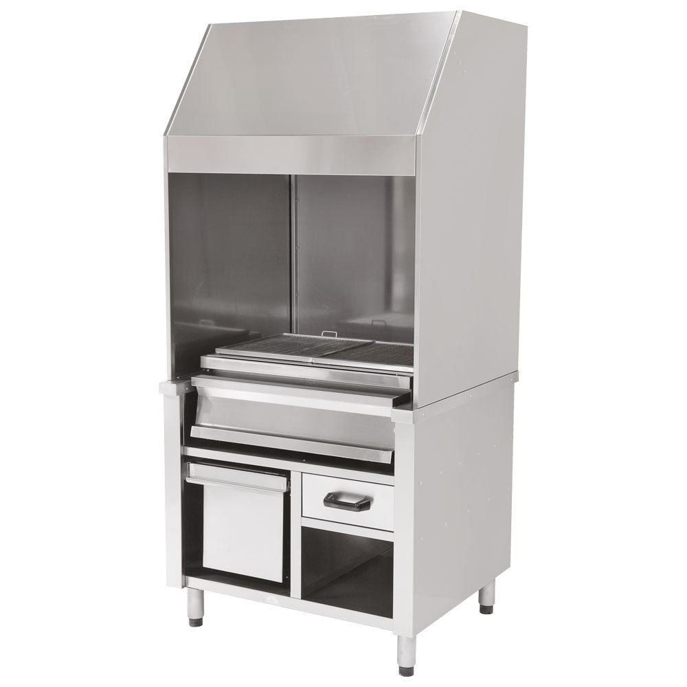 Holzkohlegrill auf Unterschrank mit Ascheschublade und Abzugshaube, 1 Grillzone gesamt 800x600 mm — Virtus AJJ0010