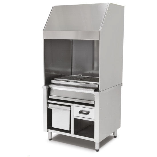 Holzkohlegrill auf Unterschrank mit Ascheschublade und Abzugshaube, 3 Grillzonen gesamt 1600x600 mm — Virtus AJJ0012