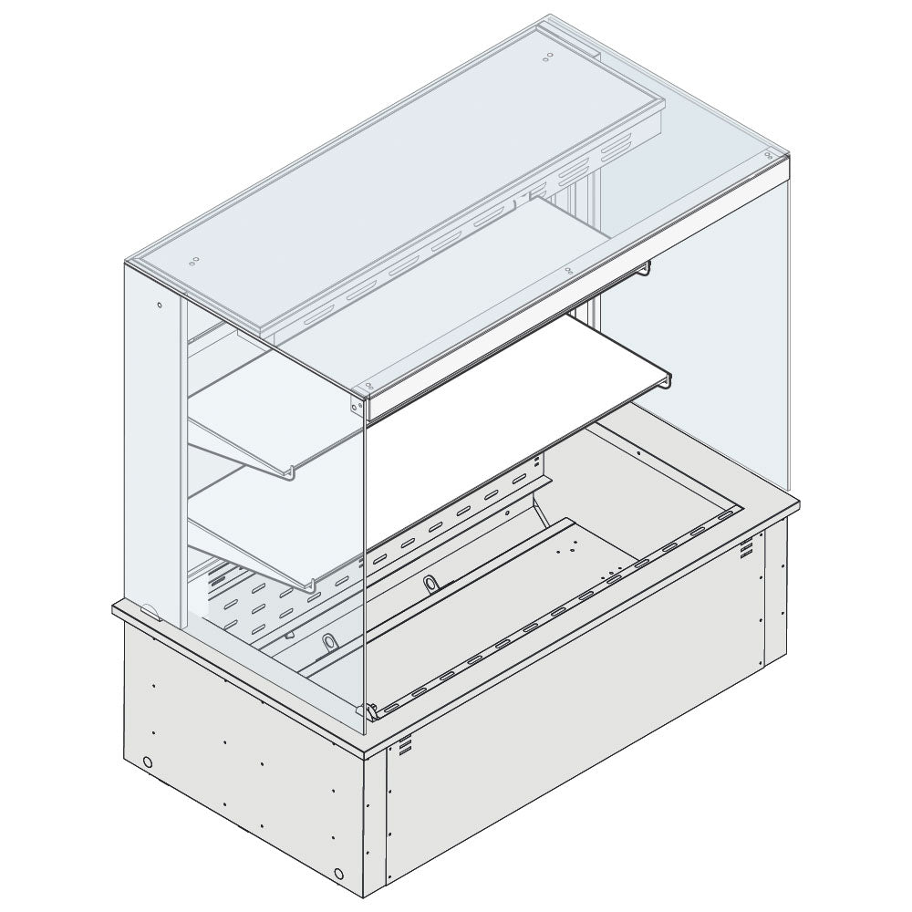 Wandkühlvitrine 2-etagig mit eckiger Verglasung auf Umluft-Kühlwanne, für Zentralkühlung, 2x GN 1/1 — Virtus AYC0503