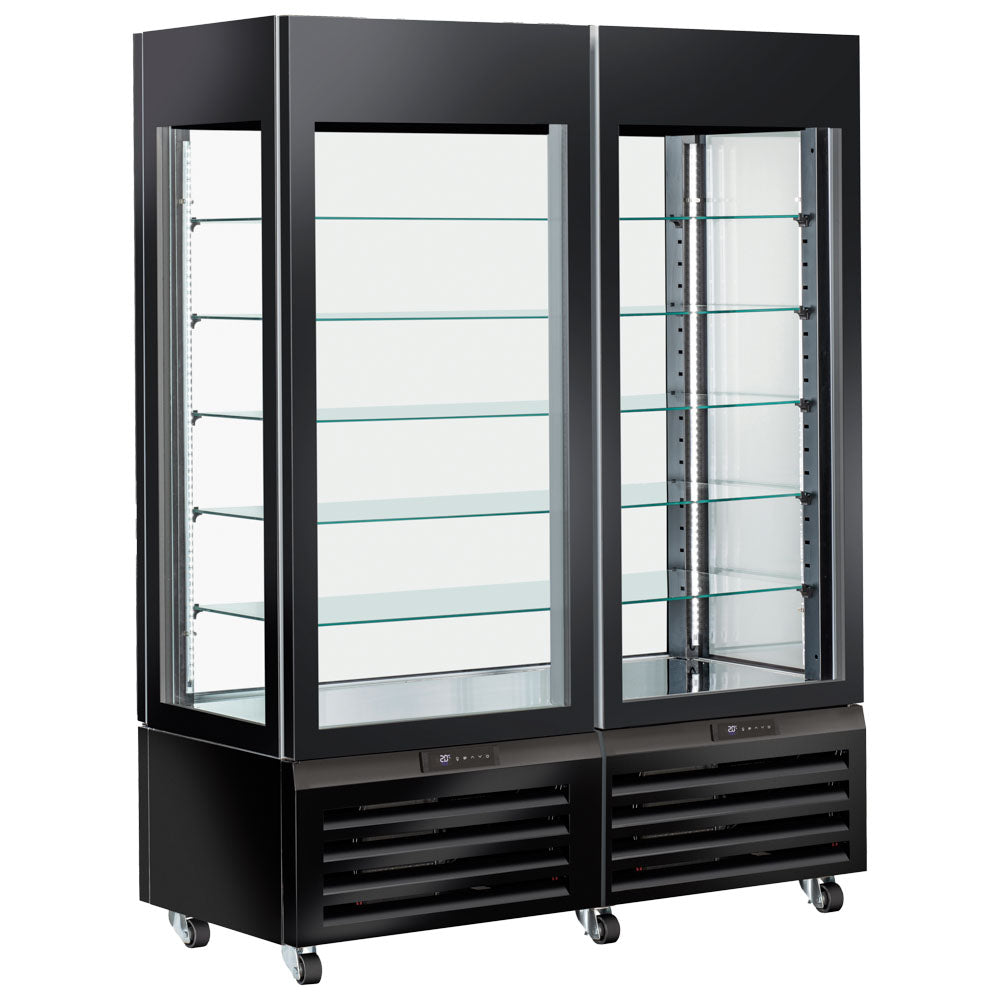 Kühlvitrine für Konditorei mit Umluftkühlung und 5 Glasböden, 1420 mm, -2°/+10°C - Schwarz — Virtus BFB0063