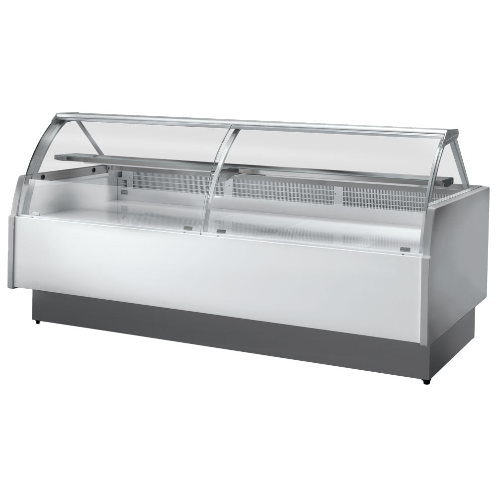 Bainmarietheke 2480 mm mit gebogener Frontverglasung, +65°C — Virtus BGB0318/TNBM