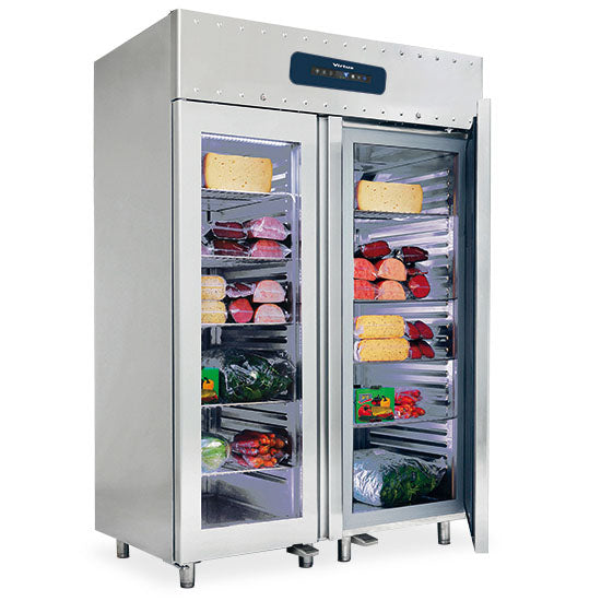 Tiefkühlschrank 1400 Liter aus Edelstahl GN 2/1 mit Glastüren, -10°/-25°C, 75 mm Isolierung — Virtus BMB0033 Restposten