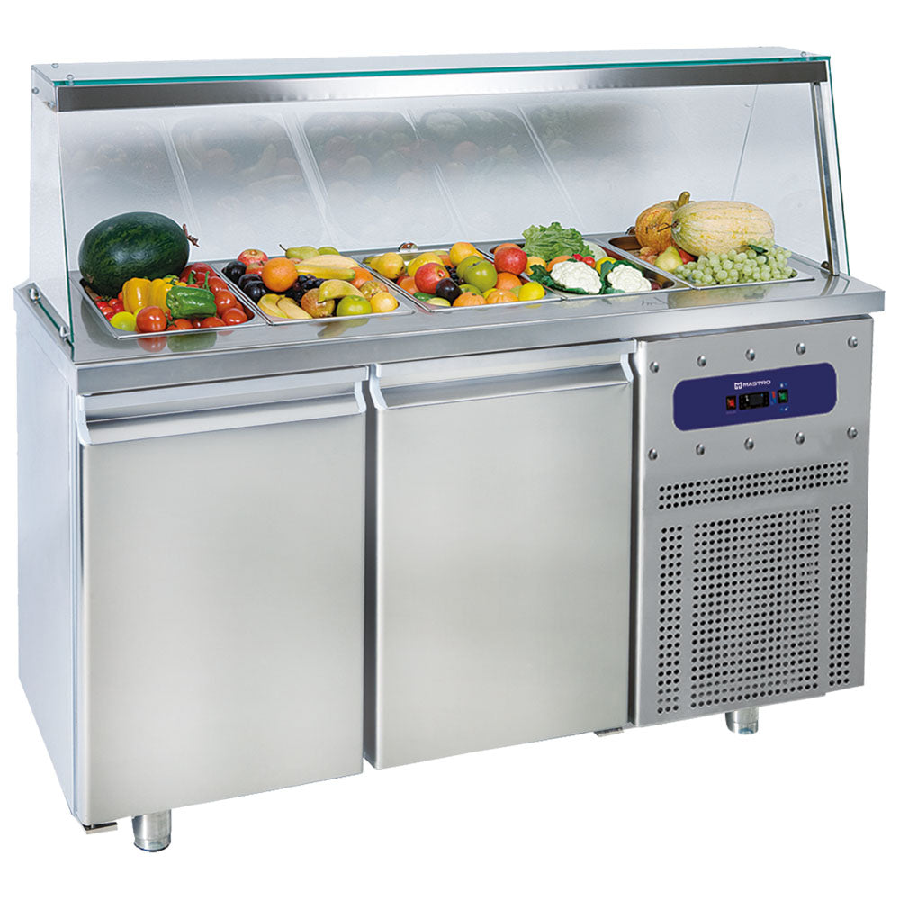 Saladette mit 2 Türen GN 1/1 und Glasstruktur, 4x GN 1/1 H=150 mm, -2°/+8°C — Virtus BNA0068