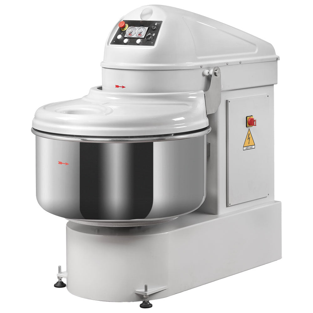 Spiralteigkneter 200 kg/300 Liter, 2 Geschwindigkeiten (Knethaken), mit Timer und Kesselumkehrung — Virtus CBD0109