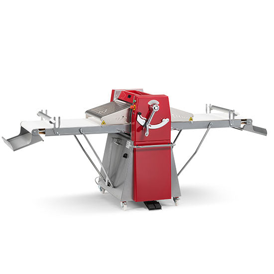 Teigausrollmaschine mit Geschwindigkeitsregler auf Unterbau mit Rädern, Bandmaß 600x1400 mm — Virtus CBG0013/ZN