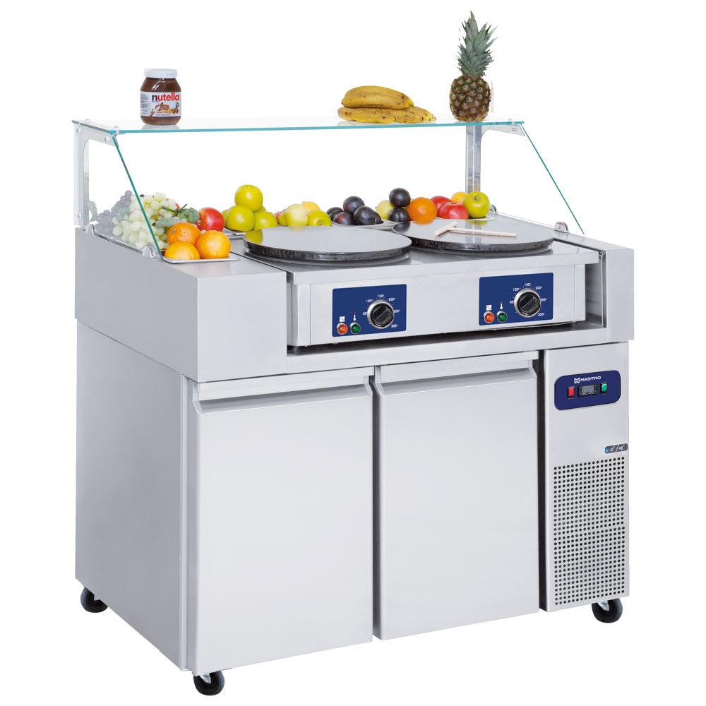 Kühl-Vorbereitungstisch 2 Türen GN 1/1 mit Glasaufsatz, 9x GN 1/6 H=150 mm, -2°/+8°C — Virtus CCZ0070