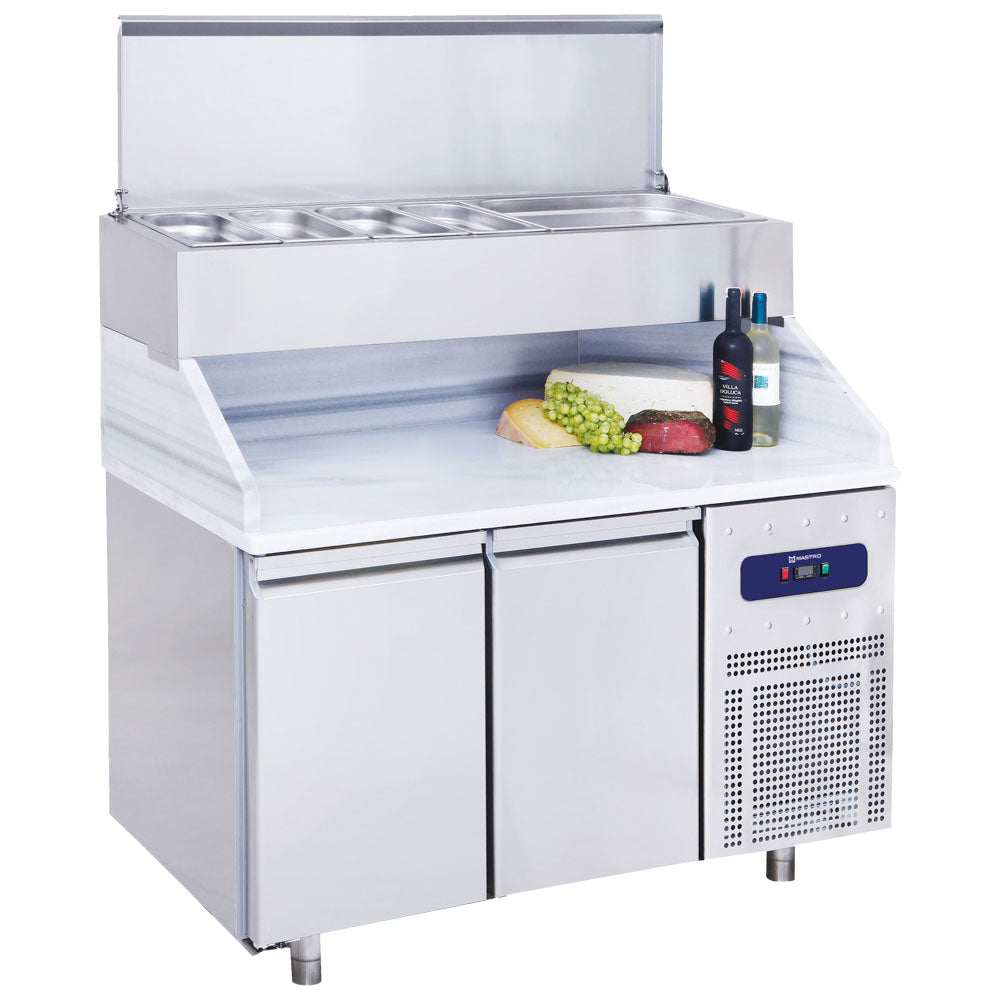 Pizzatisch mit 2 Türen GN 1/1 und Kühlaufsatz 7x GN 1/3 H=150 mm — Virtus CCZ0103