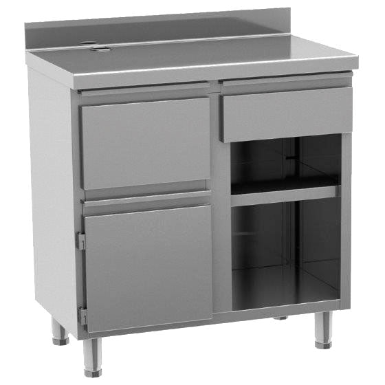 Kaffeemaschinentheke 1000x600 mm mit Schublade, Kaffeesatzschublade, geschlossenem Schrank — Virtus EEZ0021