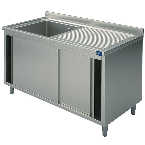 Spülschrank, 1 Becken, Tropftasse rechts, mit Schiebetüren, 1000x600 mm — Virtus GLA0019