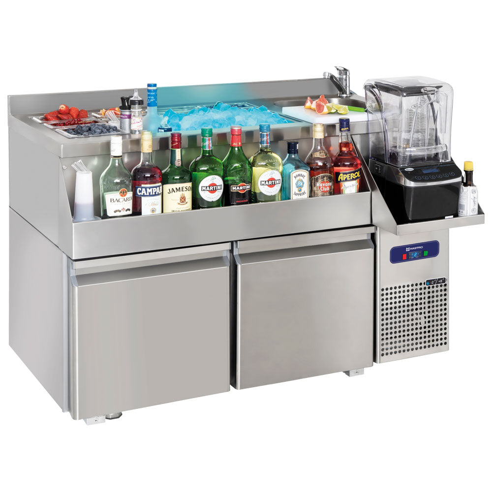Cocktail Bar Station gekühlt mit 2 Schubladen, Spülbecken rechts und Eiswanne 1200x600 mm — Virtus HAB0051