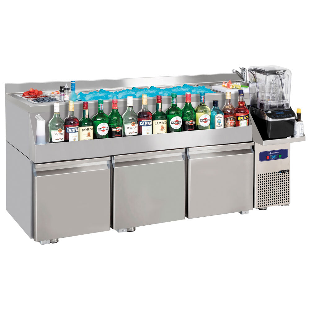 Cocktail Bar Station gekühlt mit 3 Schubladen, Spülbecken rechts und Eiswanne 1600x600 mm — Virtus HAB0052