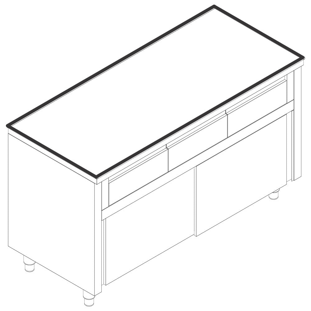 Neutraler Arbeitsschrank mit 4 horizontale Schubladen, mit Schiebetüren, ohne Aufkantung, 1800x600 mm — Virtus HCA0276