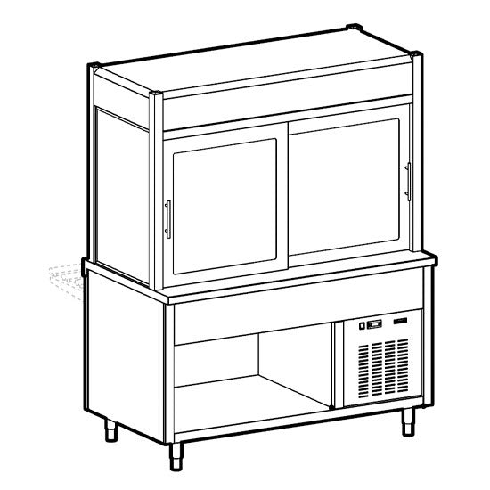 Kühlvitrine 3-etagig mit Kühlplatte auf offenem Unterbau, Rollblende kundenseitig, 6x GN 1/1 — Virtus IIA5159