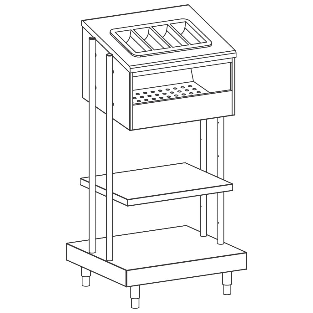 Tablett-, Besteck-, Glas-, und Brot-Ausgabeelement, mit Besteckbehälter aus PVC, 686x700 mm — Virtus IIA6070/TN