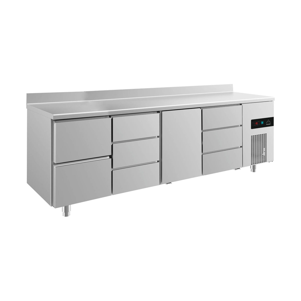 Kühltisch -2 bis +8°C 2330 × 700 × 850 mm mit 1x Tür, 1x zwei Schubladen und 2x drei Schubladen u. Aufkantung | A&S KT4ZDTDA