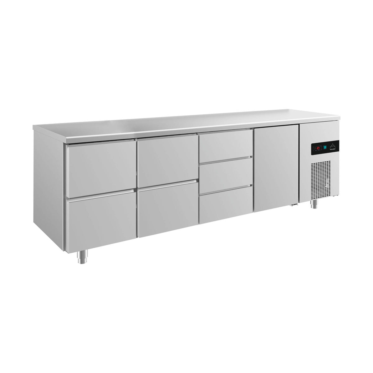 Kühltisch -2 bis +8°C 2330 × 700 × 850 mm mit 1x Tür und 3x zwei Schubladen | A&S KT4ZZDT