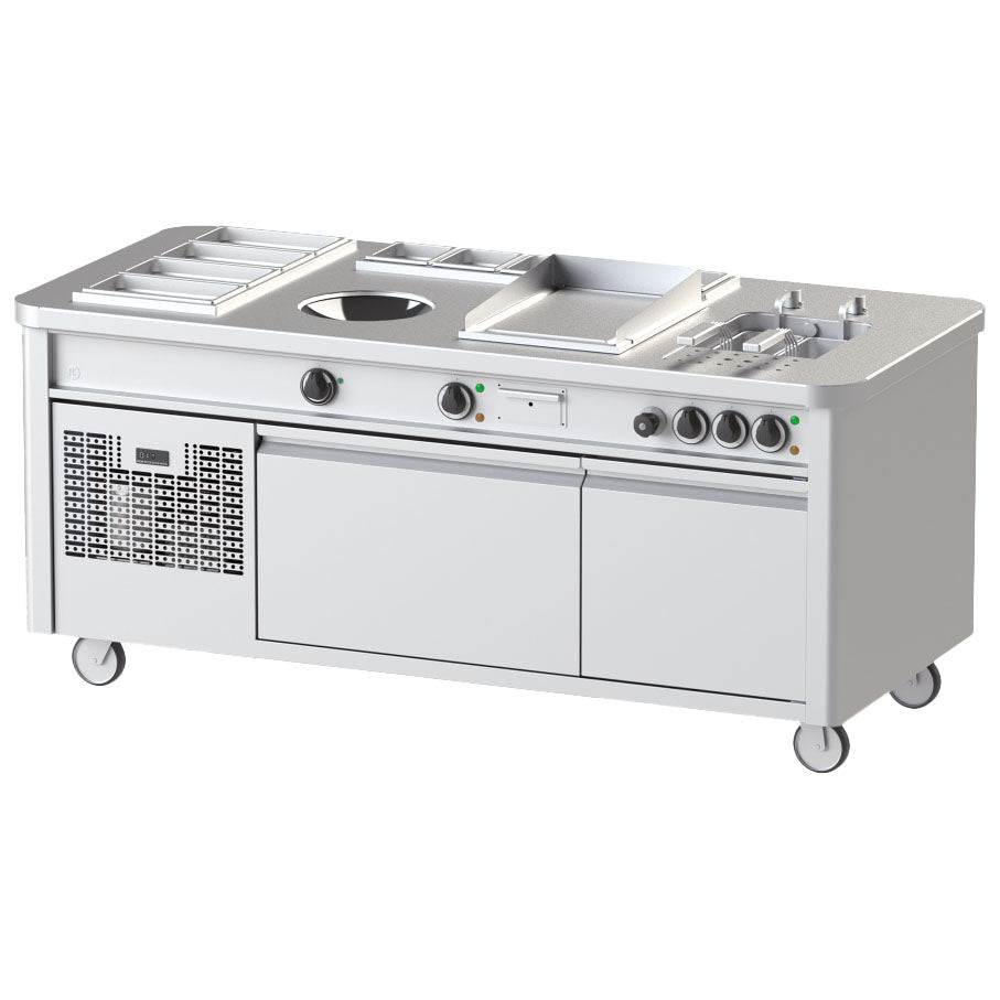 Kochstation mobil mit Induktionswok, Teppanyaki, Nudelkocher, Kühlunterbau — Virtus NKBL2090WTP