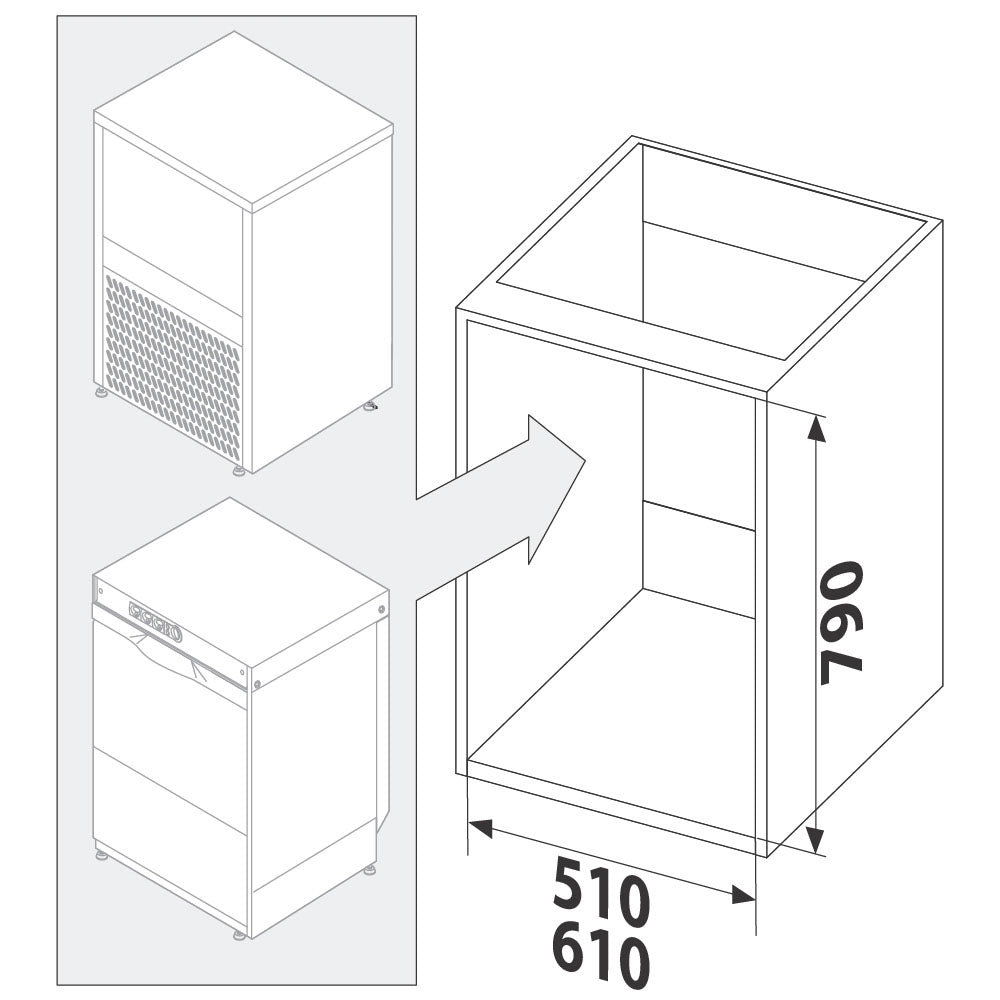 Unterbau für Eisbereiter und Gläserspülmaschinen, 550x690 mm — Virtus RB210557085
