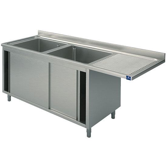 Spülschrank mit Schiebetüren für Einbau-Geschirrspüler, 2 Becken links, 1600x600 mm — Virtus SLA2LD1606