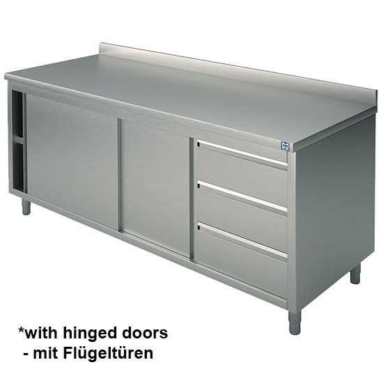 Neutraler Arbeitsschrank mit eingebauter Schubladeneinheit rechts, mit Schiebetüren und Aufkantung, 1200x700 mm — Virtus STNAC37012