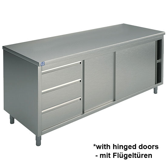 Neutraler Arbeitsschrank mit eingebauter Schubladeneinheit links, mit Schiebetüren, ohne Aufkantung, 1200x700 mm — Virtus STNC3S70121