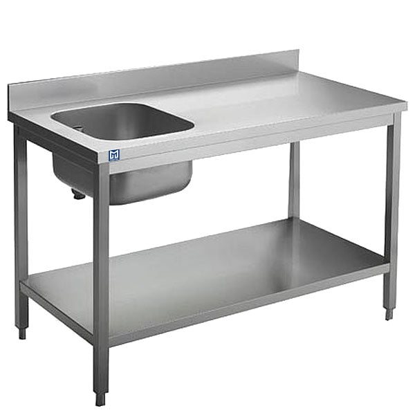 Arbeitstisch mit Becken links, mit Zwischenboden und Aufkantung, 1000x600 mm — Virtus STVS610