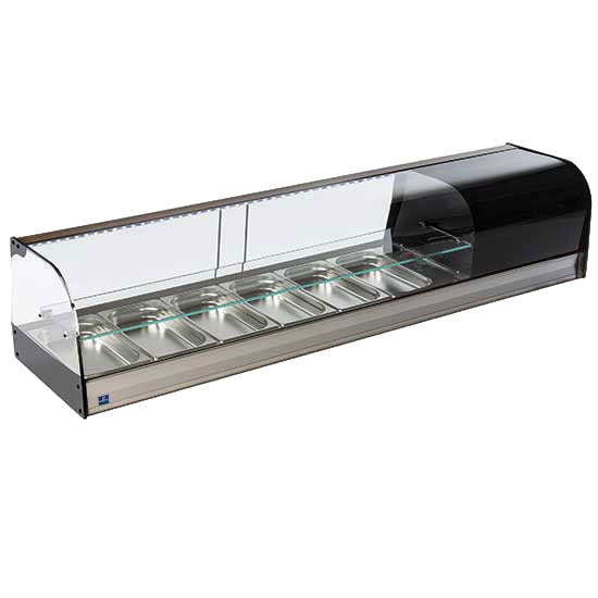 Tapaskühltheke mit gebogener Frontverglasung und 1 Glasboden, 6x GN 1/3 H=40 mm — Virtus TPFR6IA2S