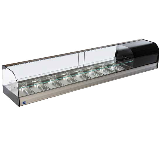 Tapaskühltheke mit gebogener Frontverglasung und 1 Glasboden, 8x GN 1/3 H=40 mm — Virtus TPFR8IA2S