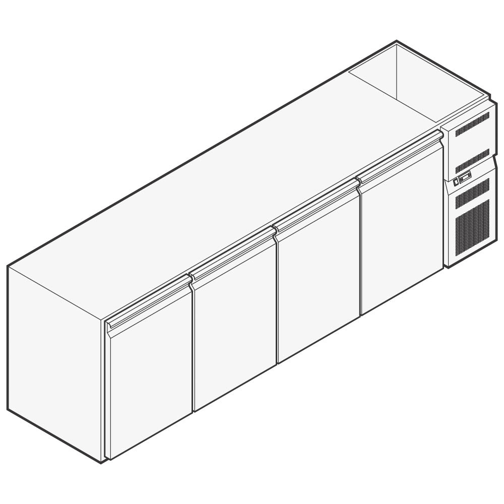 Getränkekühltheke mit 4 Türen, 2670x690 mm, +2°/+10°C — Virtus TRND01111