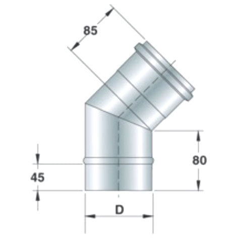 Edelstahl-Bogen 45°, einwandig, ø 200 mm — Virtus Z/KMC4200