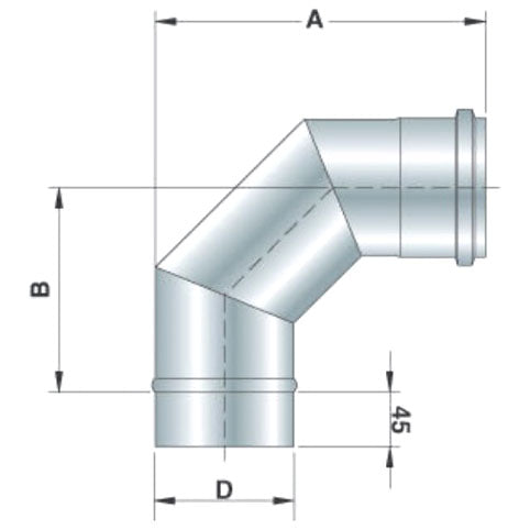 Edelstahl-Bogen 90°, einwandig, ø 250 mm — Virtus Z/KMC9250