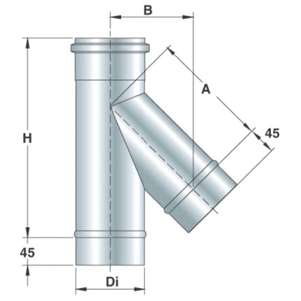 Edelstahl-T-Verbindungselement 45°, einwandig, ø 200 mm — Virtus Z/KMT4200