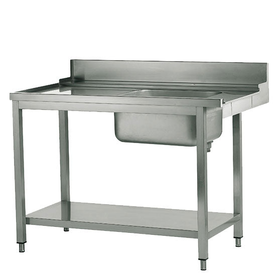 linker Zulauftisch mit Becken rechts für Korbdurchschubspüler, B=1200 mm — Virtus Z/TIS1200
