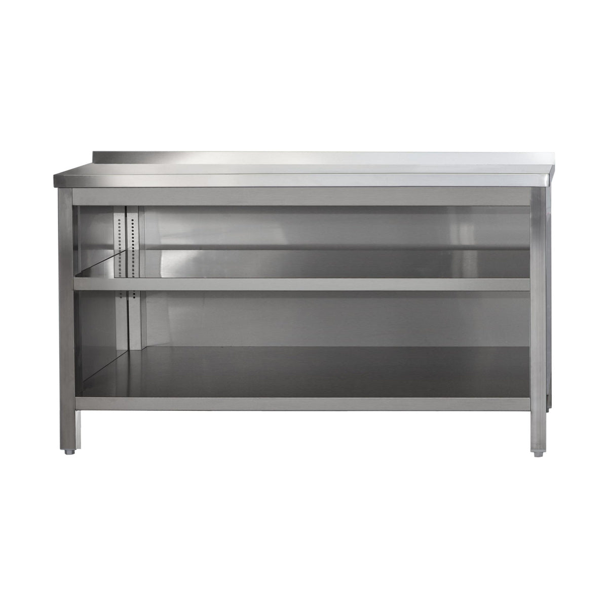 Edelstahl Arbeitsschrank offen mit Aufkantung und höhenverstellbaren Zwischenboden | A&S ARSOA106