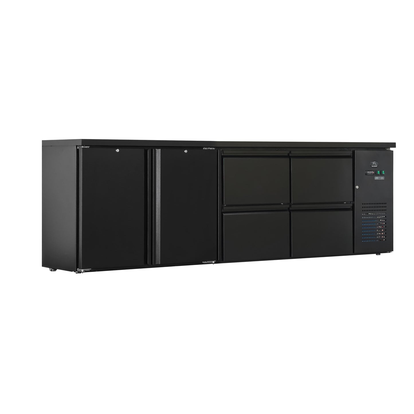 Flaschenkühltisch 600 Liter, Schwarz, 2 Türen + 4 Schubladen, 2545 × 520 × 840 mm | A&S BKT440