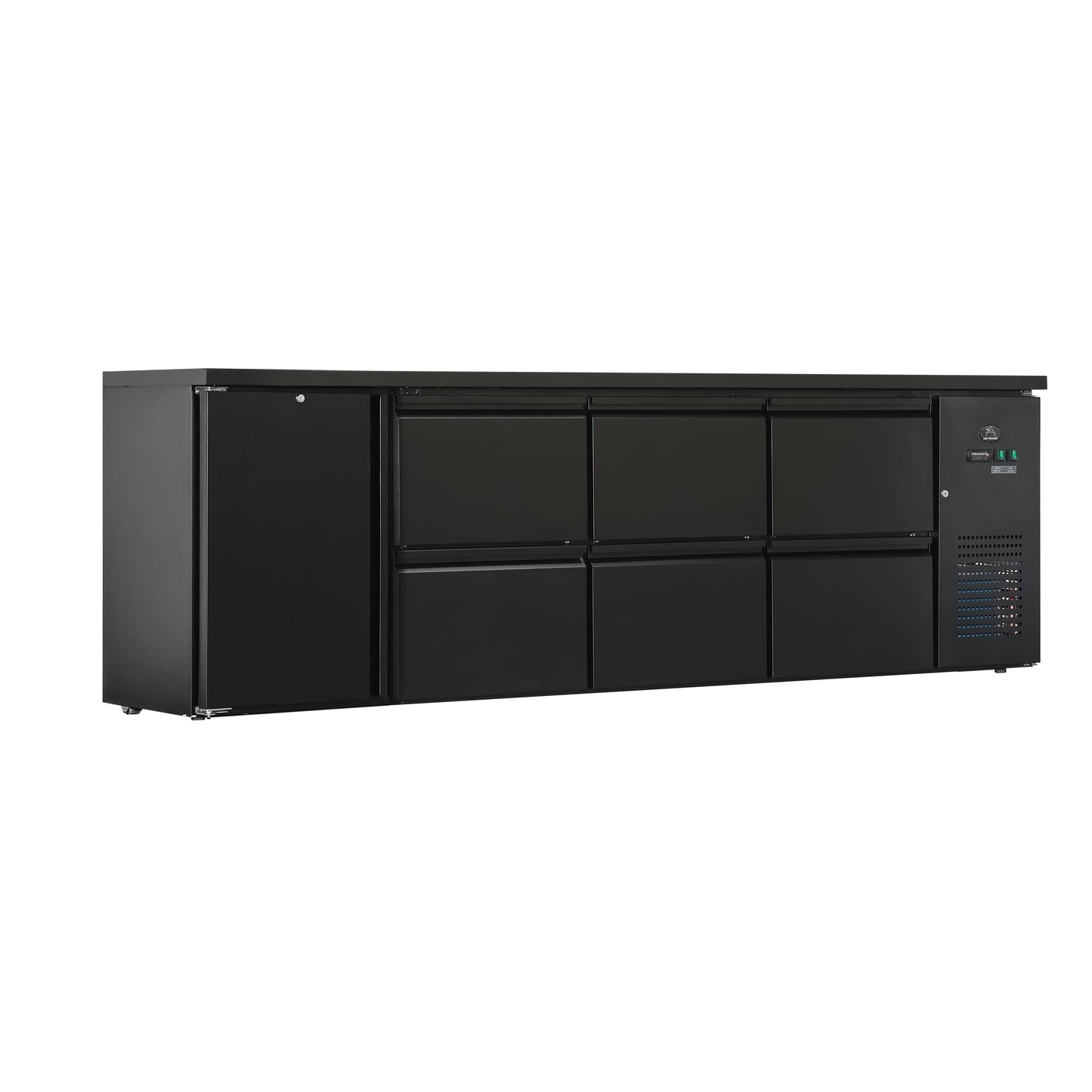 Flaschenkühltisch 600 Liter, Schwarz, 1 Tür + 6 Schubladen, 2545 × 520 × 840 mm | A&S BKT460