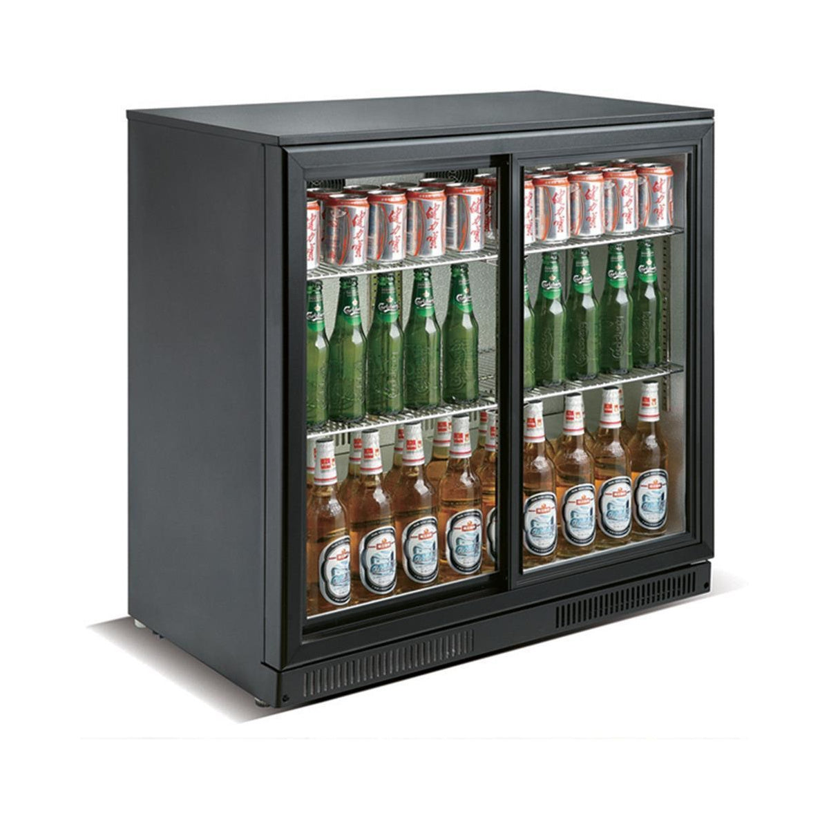 Flaschenkühlschrank 228 Liter mit 2 Schiebetüren, 902 × 565 × 900 mm | A&S FKG2228S