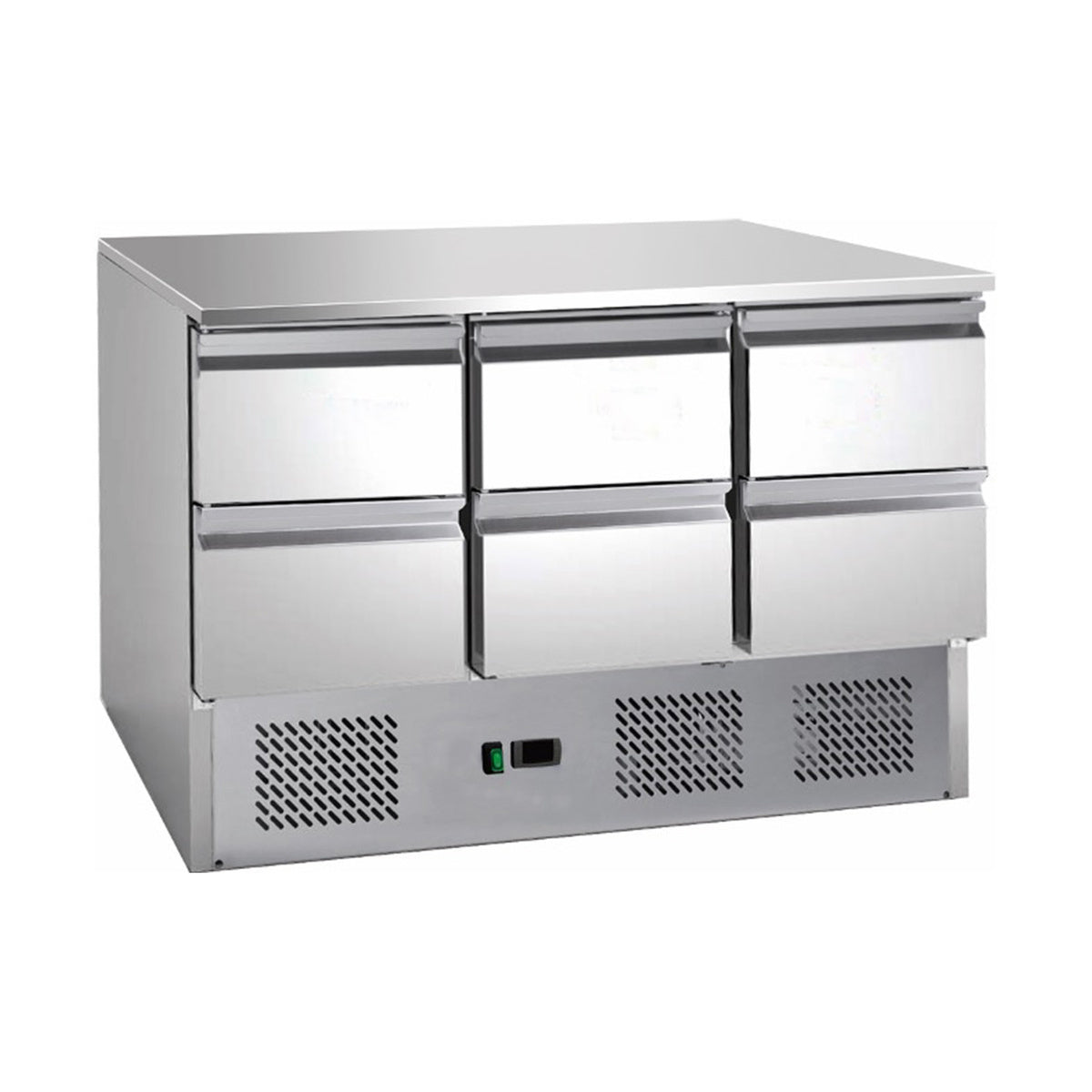 Saladette mit eingebauter Kühlung, 6 Schubladen, Volumen: 164 Liter, 1365 × 700 × 850 mm | A&S S903-6D-P