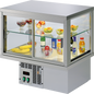 Einbaukühlvitrine VEU 206 mit Glastüren, gefüllt mit Getränken und Speisen, Edelstahlrahmen
