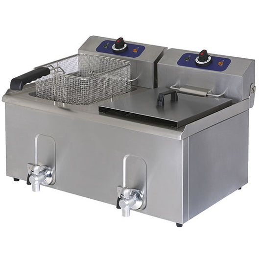 Elektro-Fritteuse mit Ablasshahn, Tischmodell, Ölfassungsvermögen 8+8 Liter — Virtus 1241G