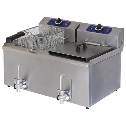 Elektro-Fritteuse mit Ablasshahn, Tischmodell, Ölfassungsvermögen 10+10 Liter — Virtus 1276G